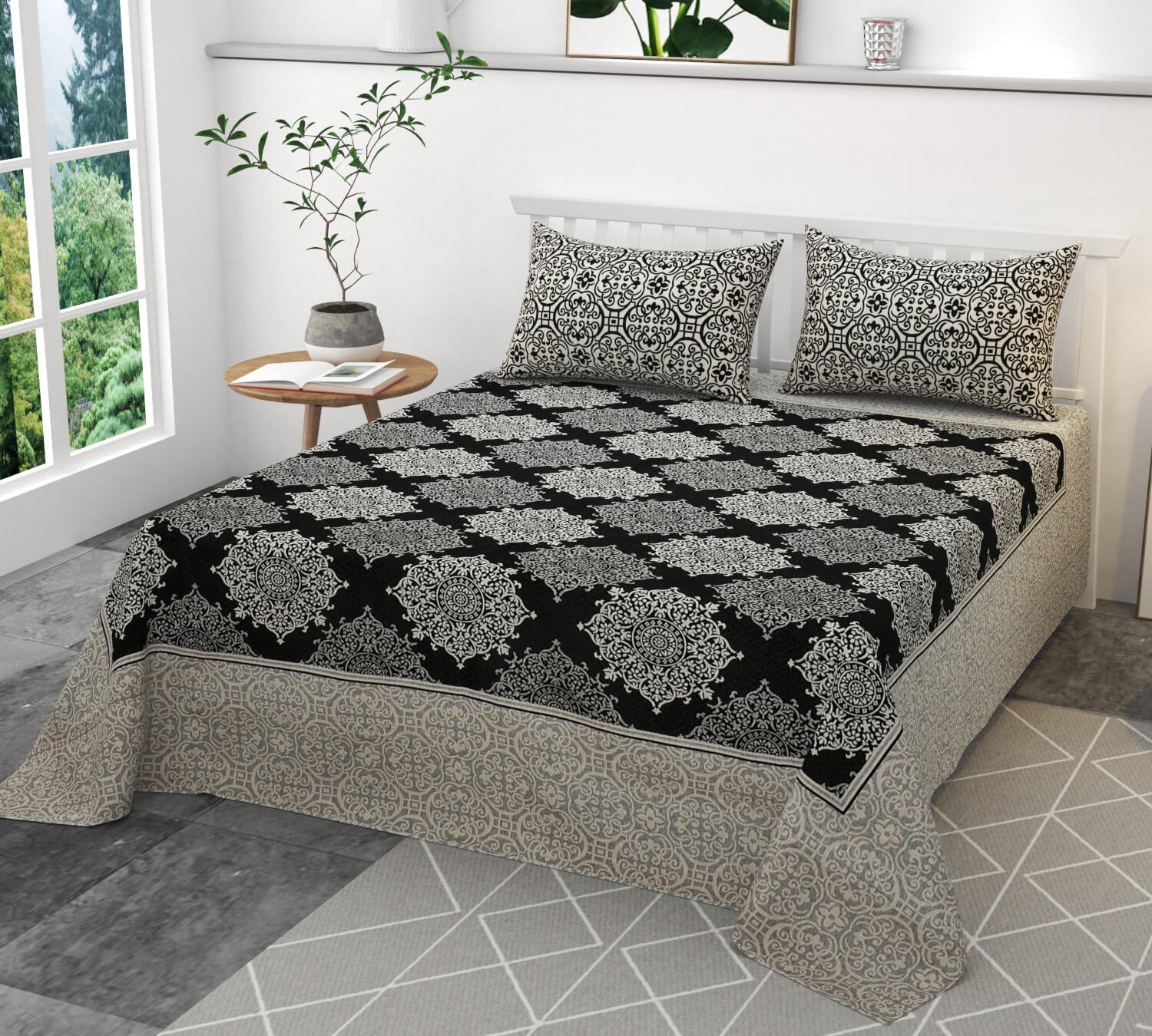 Buy Reversible Bed Sheet : Bed Sheet With 2 Pillow Cover
